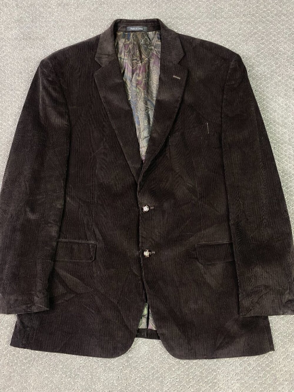 Lauren Ralph Lauren Corduroy Blazer Sport Coat Mens 44R Brown Paisley Lining